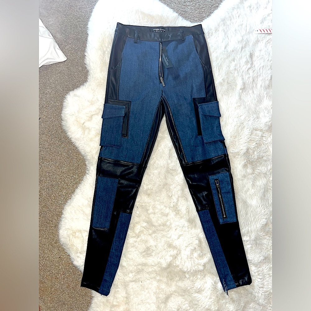 Maniere De Voir Blue Jeans with Leather Details